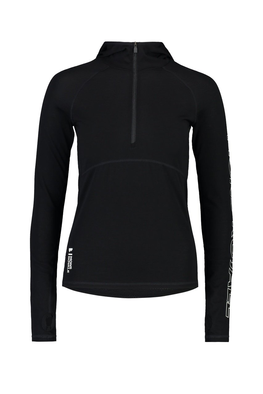 Mons Royale W's Bella Tech Hoodie - Mulesing-free Merino wool Black Shirt