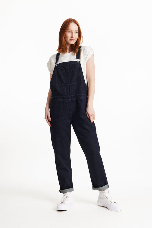 People Tree W's Brooklyn Denim Dungarees - Organic Cotton Dark Blue Onepieces