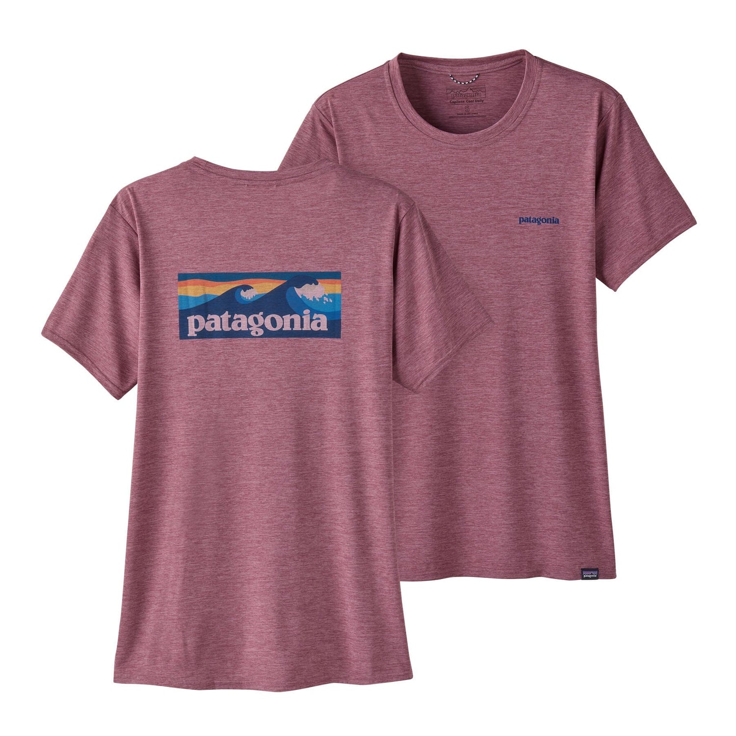 Patagonia W's Cap Cool Daily Graphic Shirt - Waters - Recycled Polyester Boardshort Logo: Milkweed Mauve X-Dye Shirt