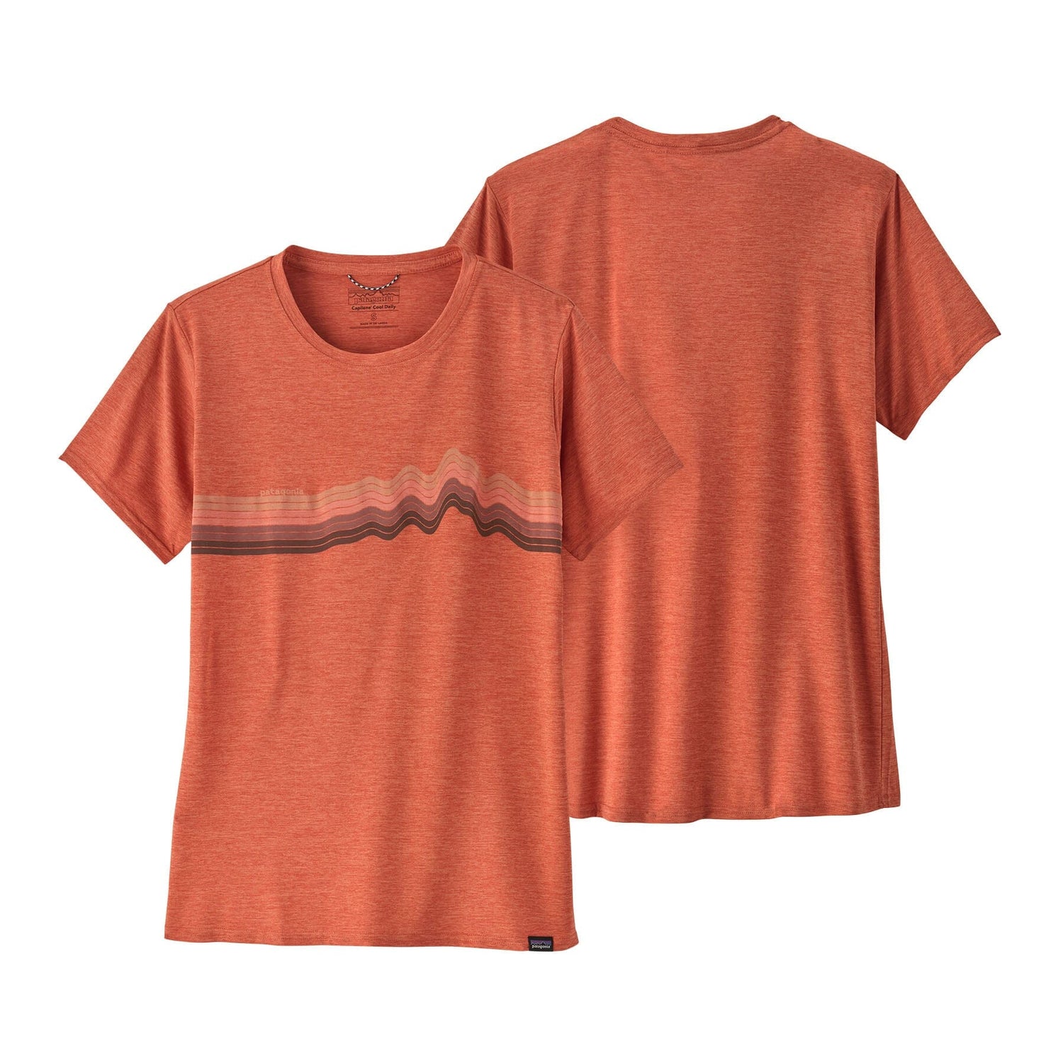 Patagonia W's Capilene® Cool Daily Graphic T-Shirt - Recycled Polyester Ridge Rise Stripe: Quartz Coral X-Dye Shirt