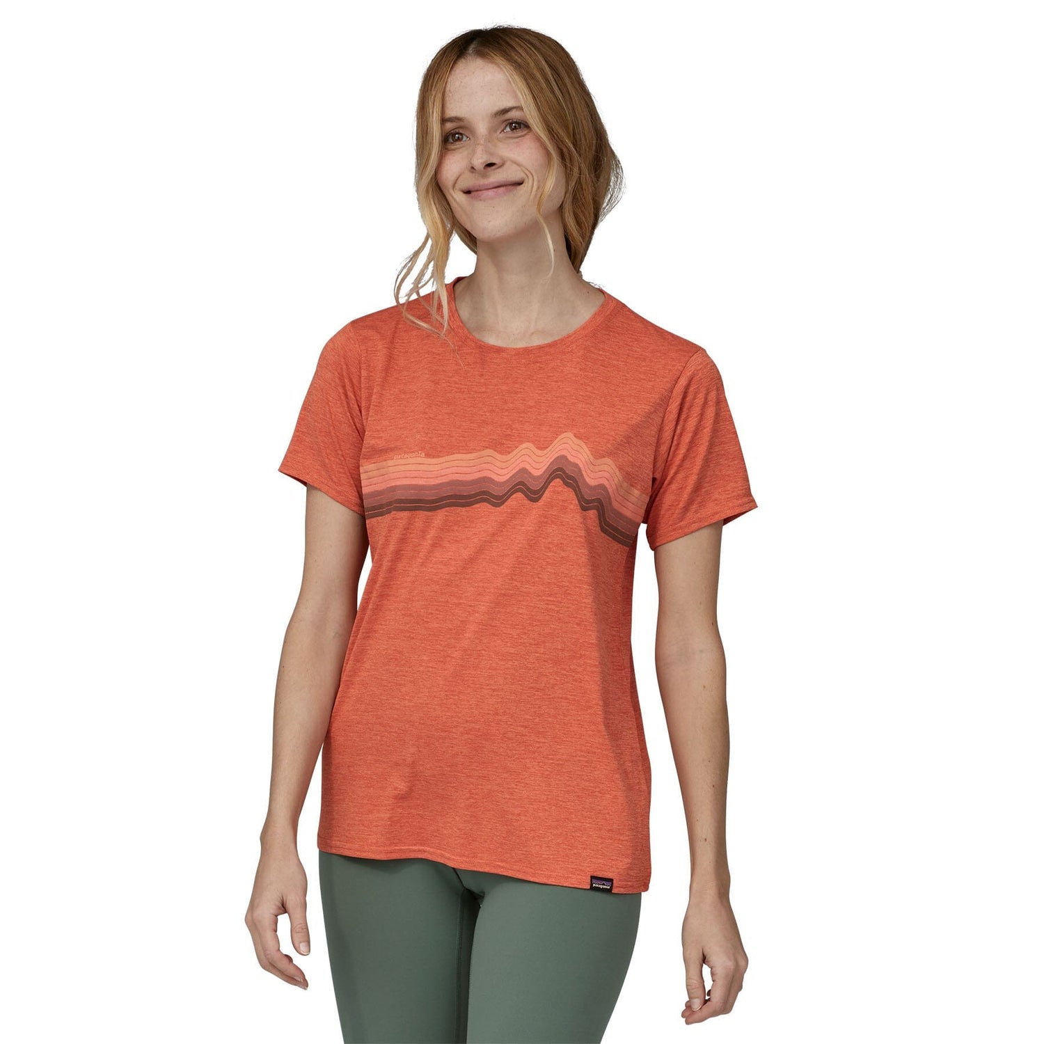 Patagonia W's Capilene® Cool Daily Graphic T-Shirt - Recycled Polyester Ridge Rise Stripe: Quartz Coral X-Dye Shirt