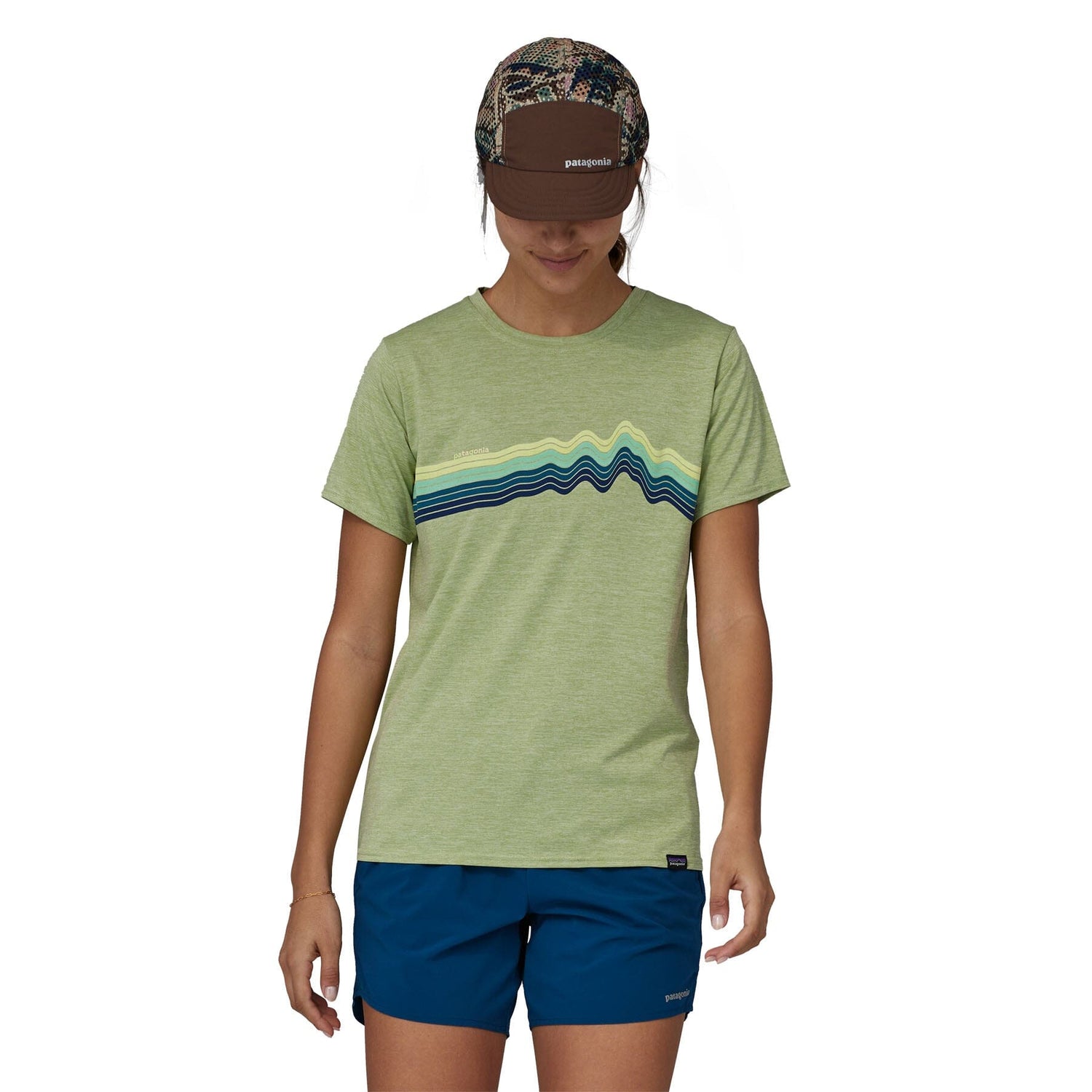 Patagonia W's Capilene® Cool Daily Graphic T-Shirt - Recycled Polyester Ridge Rise Stripe: Salvia Green X-Dye Shirt