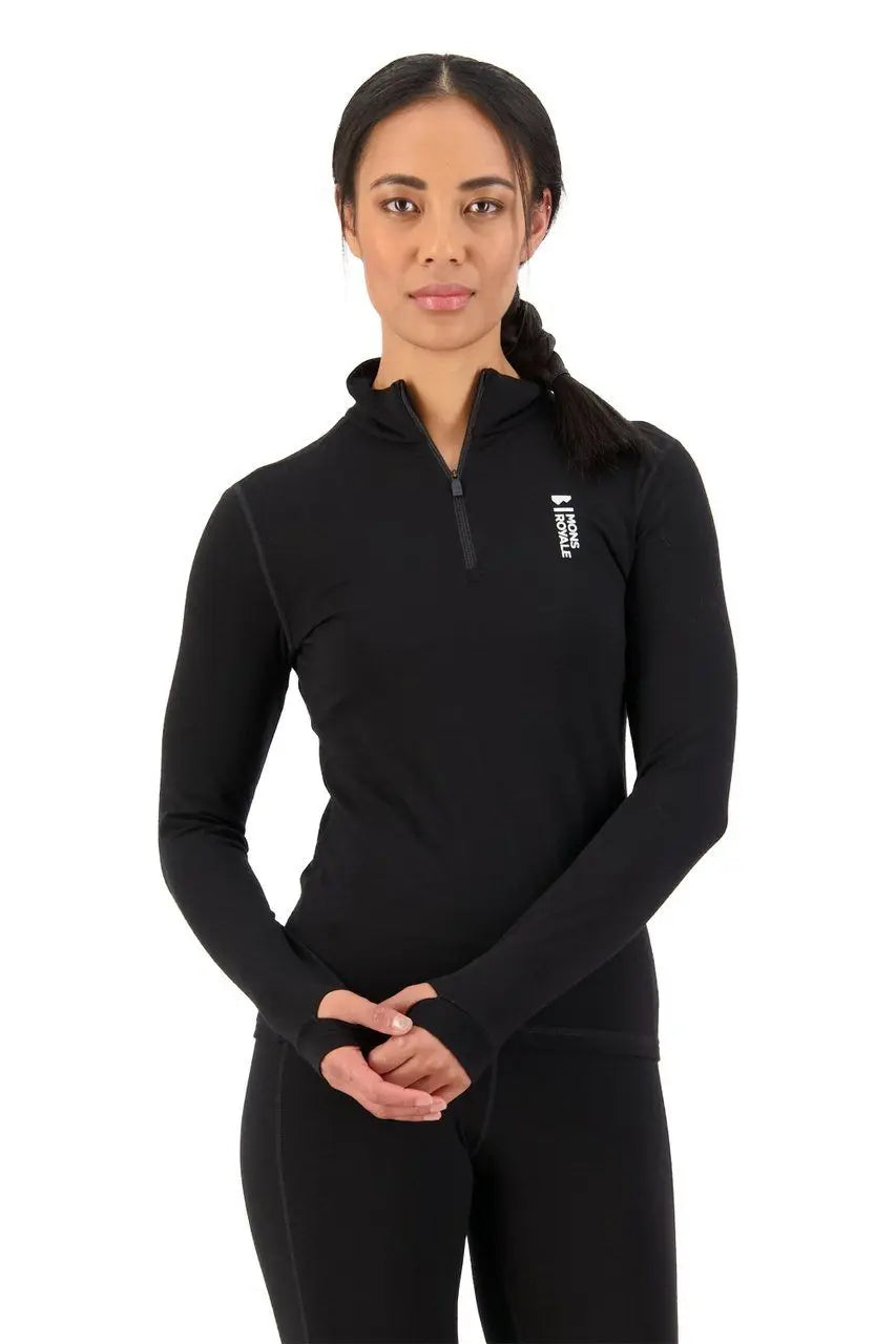 Mons Royale W's Cascade Merino Flex 1/4 Zip - Merino Wool Black Shirt