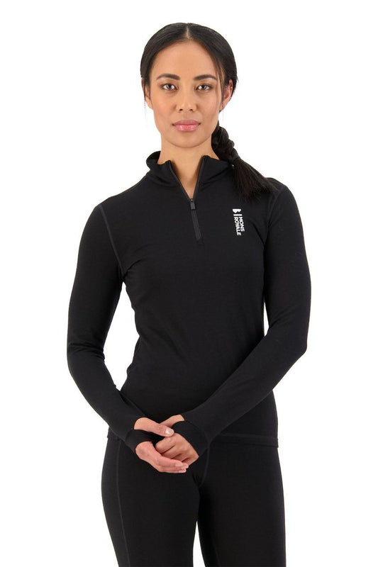 Mons Royale W's Cascade Merino Flex 1/4 Zip - Merino Wool Black Shirt
