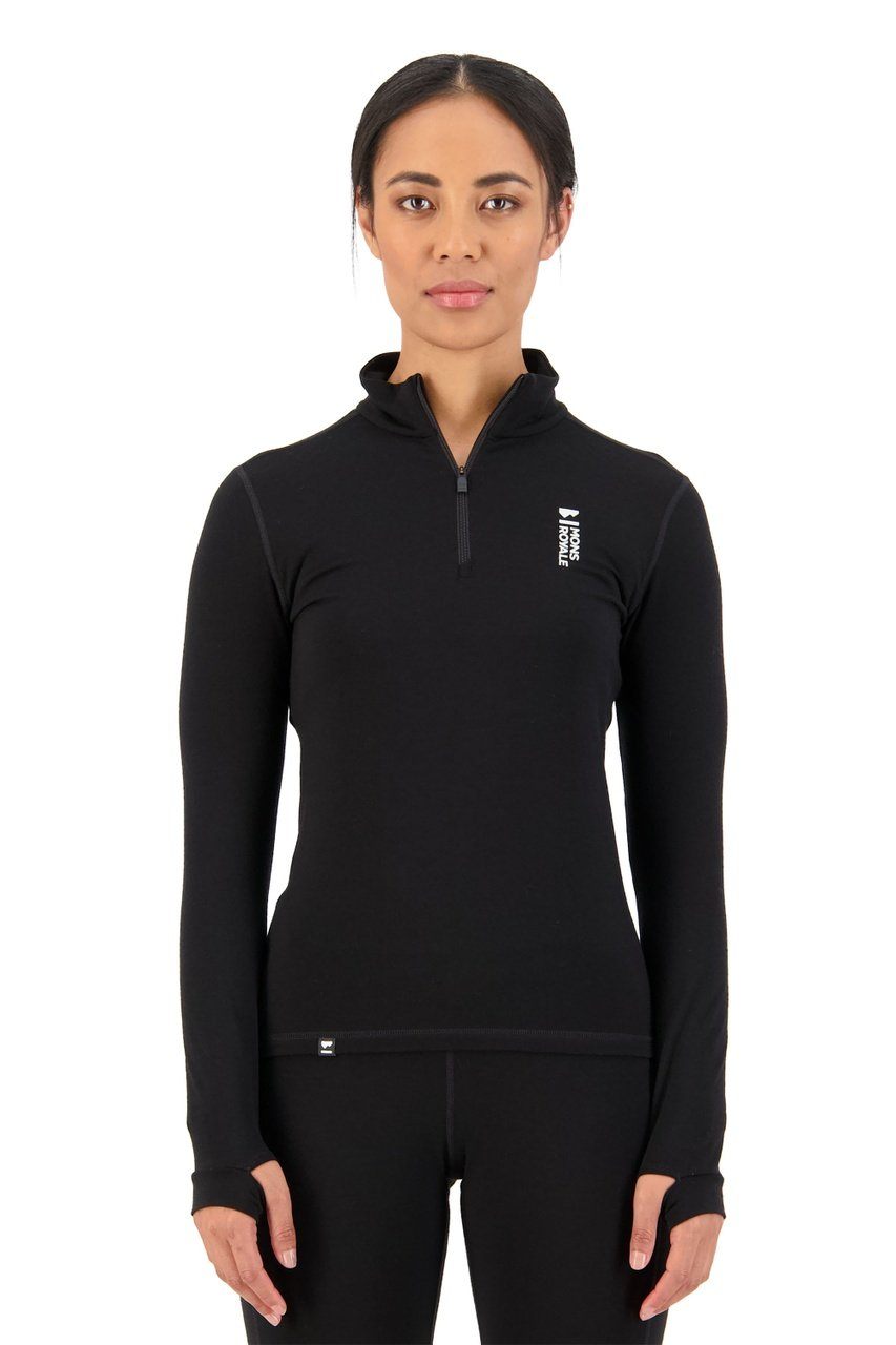 Mons Royale W's Cascade Merino Flex 1/4 Zip - Merino Wool Black Shirt