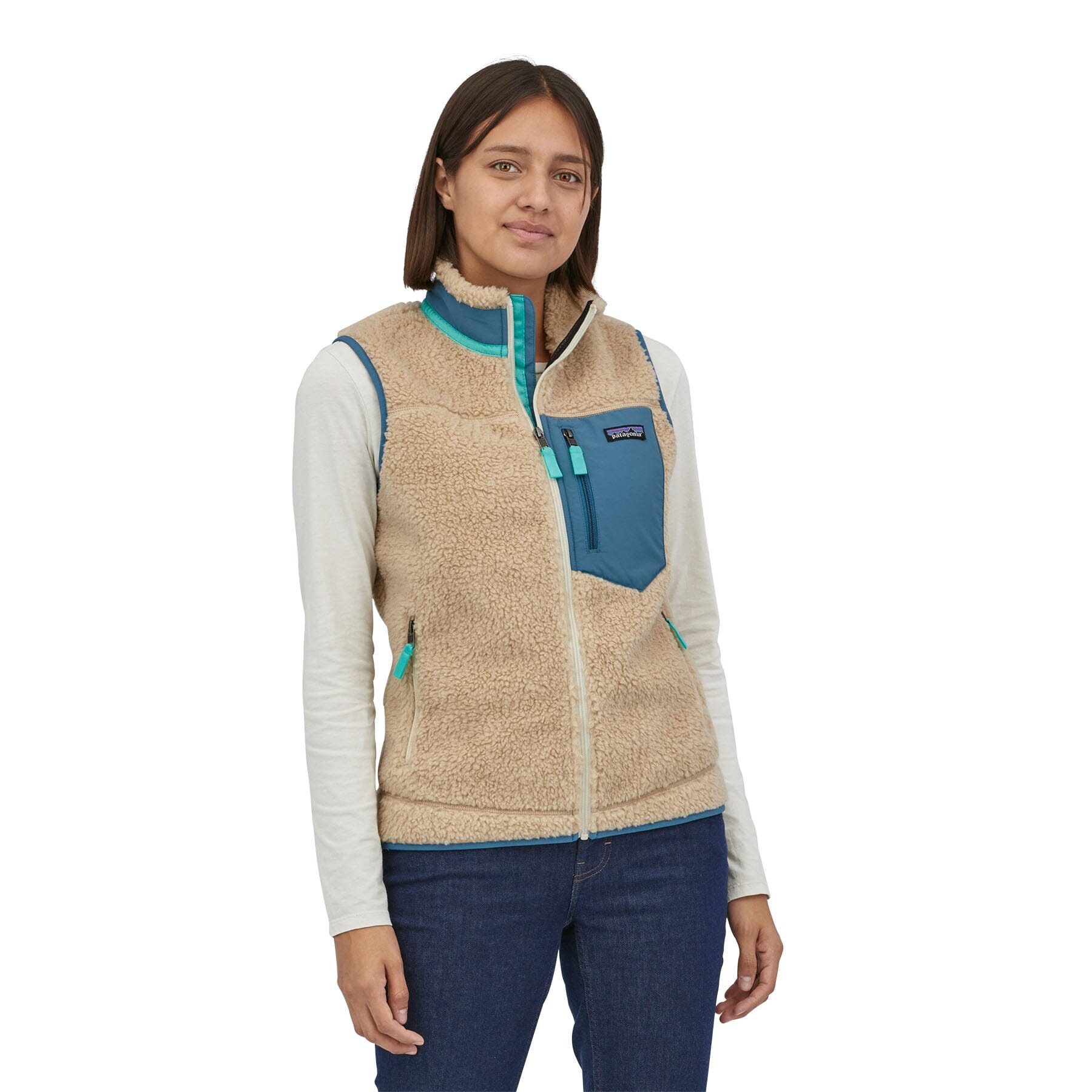 Patagonia W's Classic Retro-X Fleece Vest - Recycled Polyester Dark Natural w/Wavy Blue