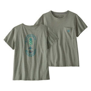 Patagonia W's Clean Climb Bloom Pocket Responsibili-Tee - Recycled Cotton & Recycled Polyester Sleet Green