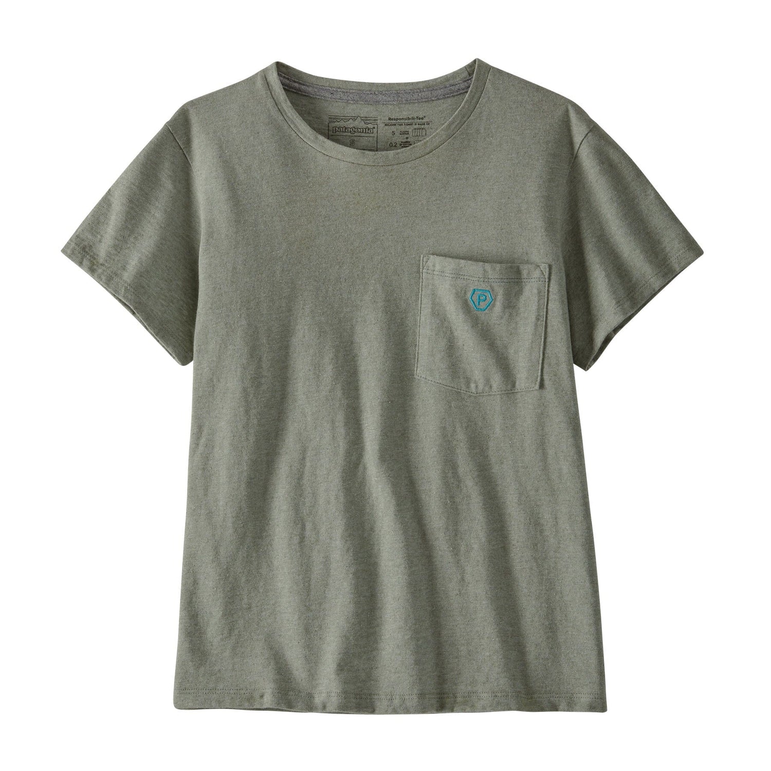 Patagonia W's Clean Climb Bloom Pocket Responsibili-Tee - Recycled Cotton & Recycled Polyester Sleet Green Shirt