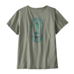 Patagonia W's Clean Climb Bloom Pocket Responsibili-Tee - Recycled Cotton & Recycled Polyester Sleet Green