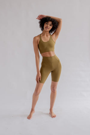 Girlfriend Collective W's Float High-Rise Bike Shorts - Made from recycled plastic bottles Fern