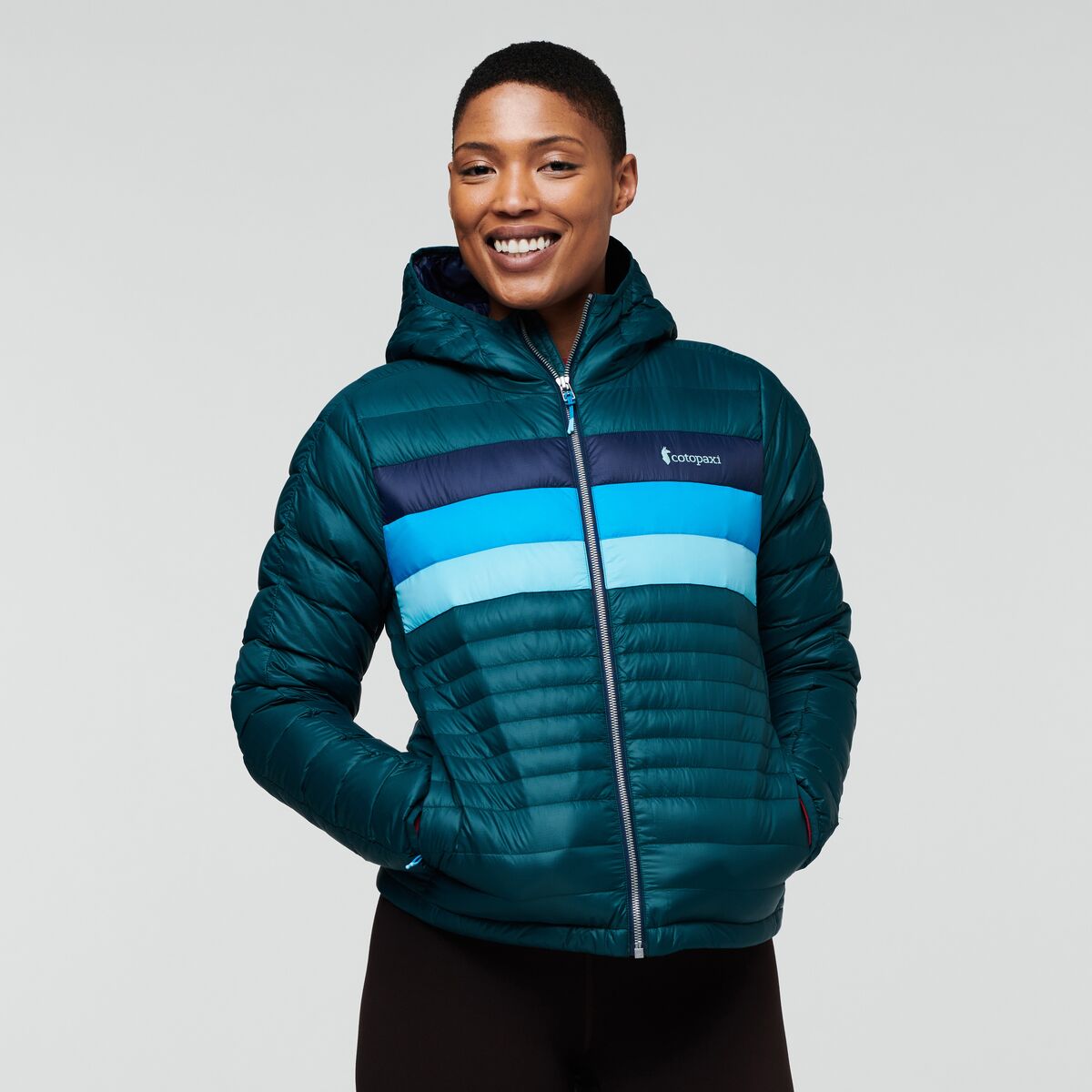 Cotopaxi W's Fuego Down Hooded Jacket - Responsibly sourced down Deep Ocean Stripes Jacket