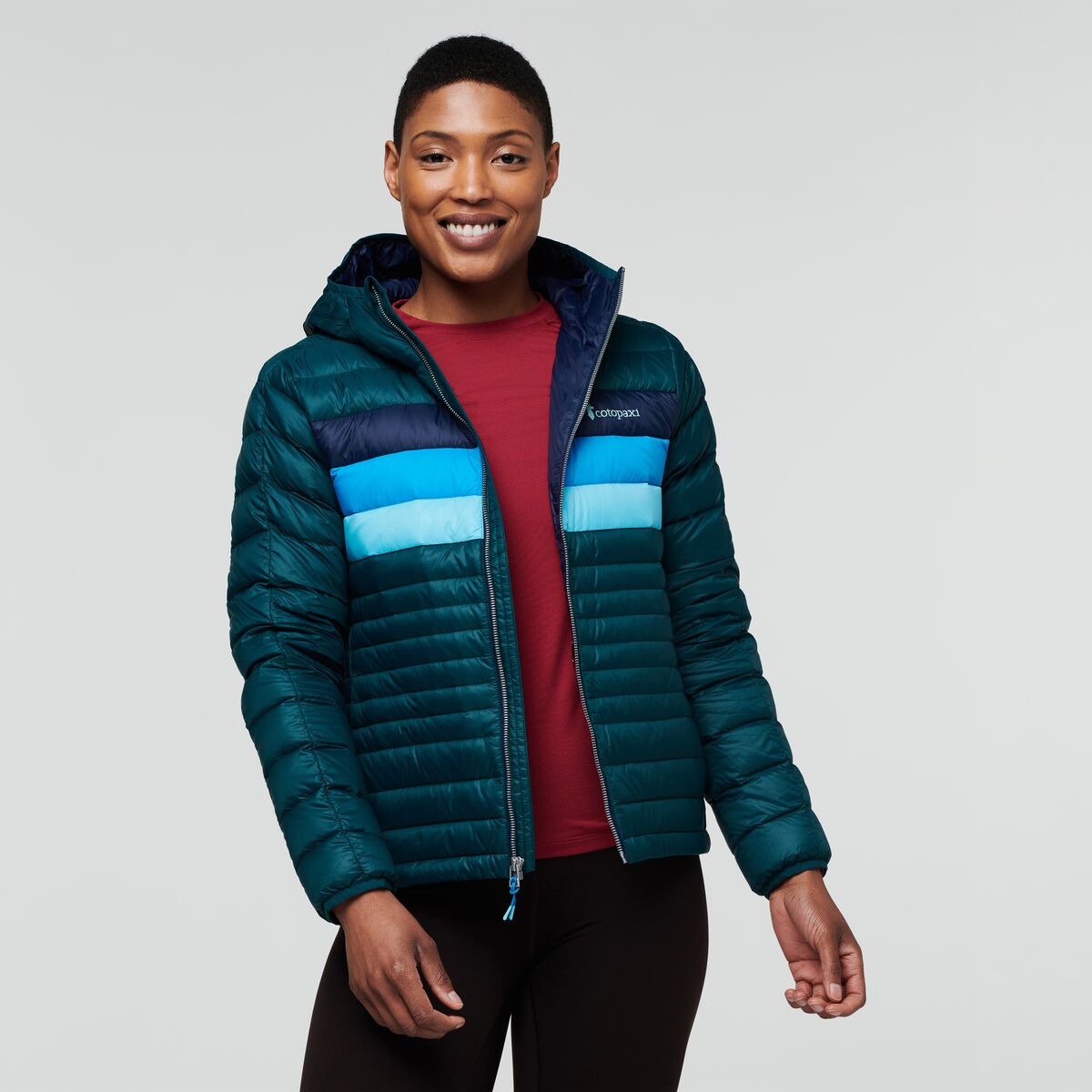 Cotopaxi W's Fuego Down Hooded Jacket - Responsibly sourced down Deep Ocean Stripes Jacket