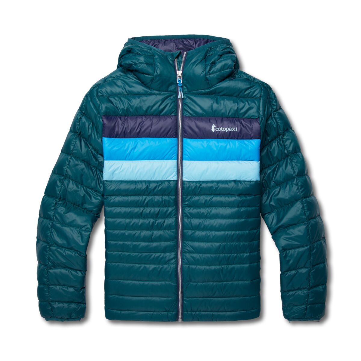 Cotopaxi W's Fuego Down Hooded Jacket - Responsibly sourced down Deep Ocean Stripes Jacket