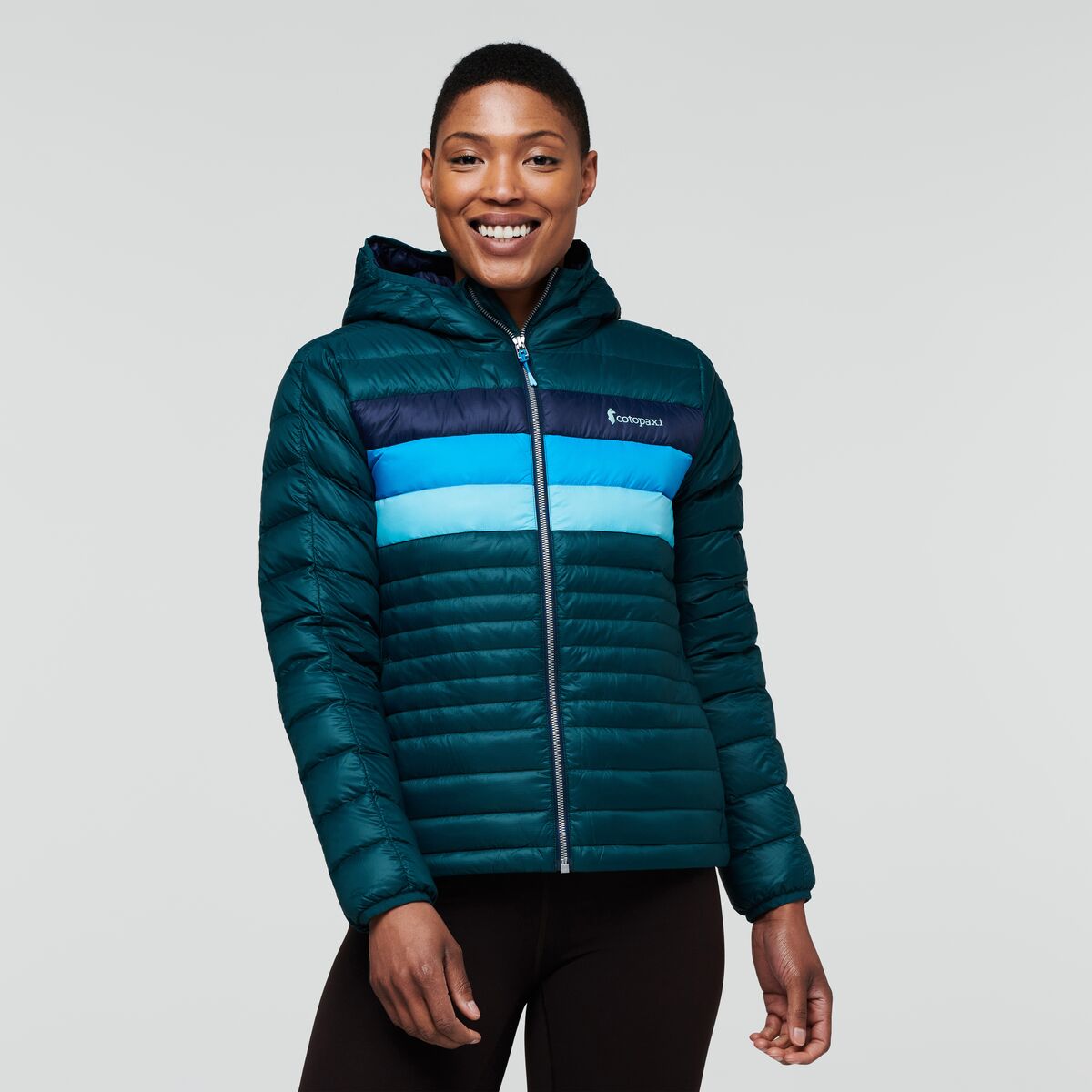 Cotopaxi W's Fuego Down Hooded Jacket - Responsibly sourced down Deep Ocean Stripes Jacket