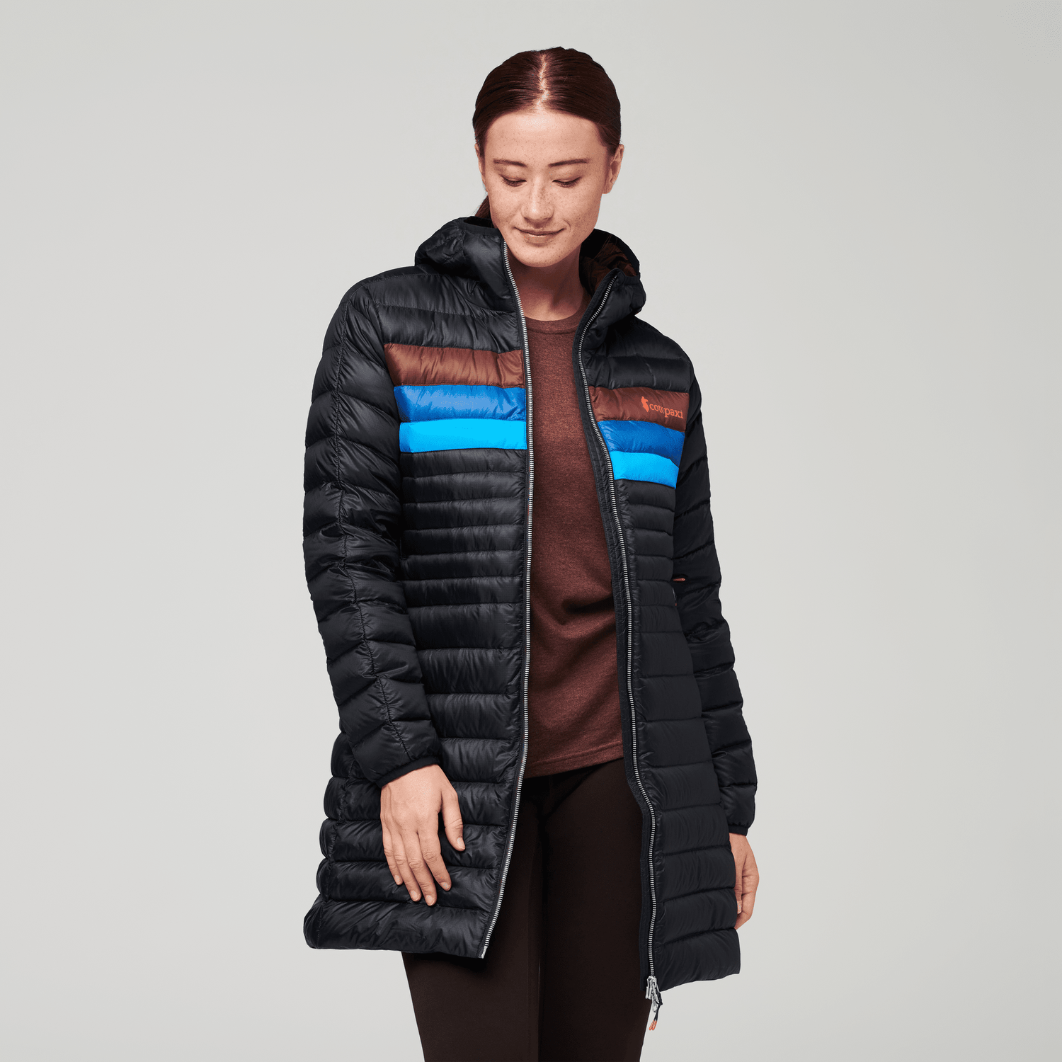 Cotopaxi W's Fuego Down Parka - Responsibly sourced down Black & Chestnut Stripes Jacket