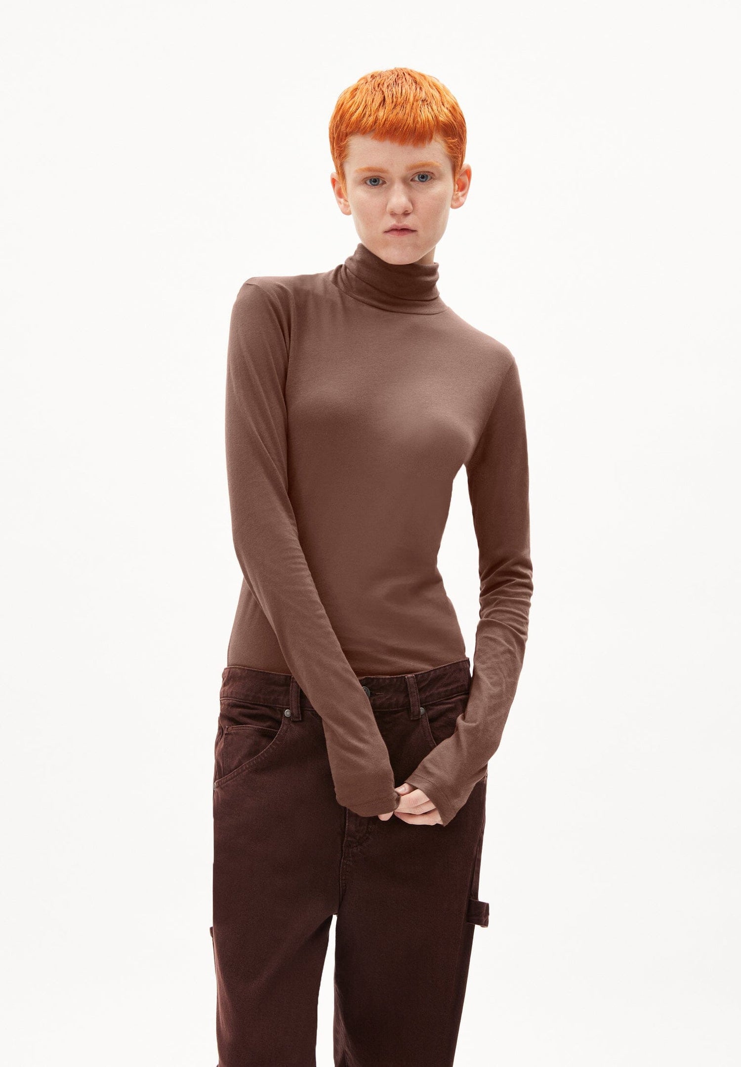 Armedangels W's Graziliaa Soft turtleneck - 100% Organic cotton Deep Brown Shirt