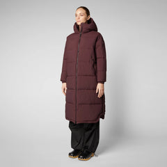 Save The Duck W's Halesia Hooded Coat - 100% Recycled Nylon Burgundy Black Jacket