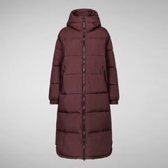 Save The Duck W's Halesia Hooded Coat - 100% Recycled Nylon Burgundy Black Jacket