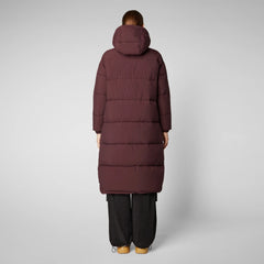 Save The Duck W's Halesia Hooded Coat - 100% Recycled Nylon Burgundy Black Jacket