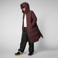 Save The Duck W's Halesia Hooded Coat - 100% Recycled Nylon Burgundy Black Jacket