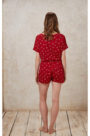 People Tree W's Hearts Pyjama Shorts - 100% Organic Certified Cotton Red