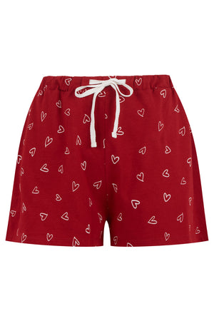 People Tree W's Hearts Pyjama Shorts - 100% Organic Certified Cotton Red