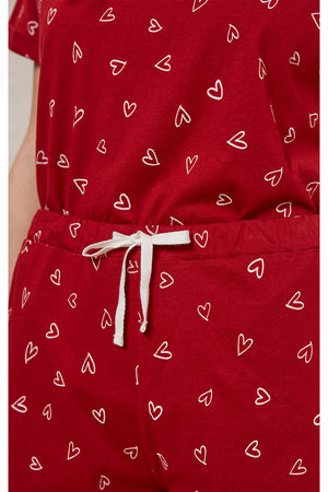 People Tree W's Hearts Pyjama Shorts - 100% Organic Certified Cotton Red