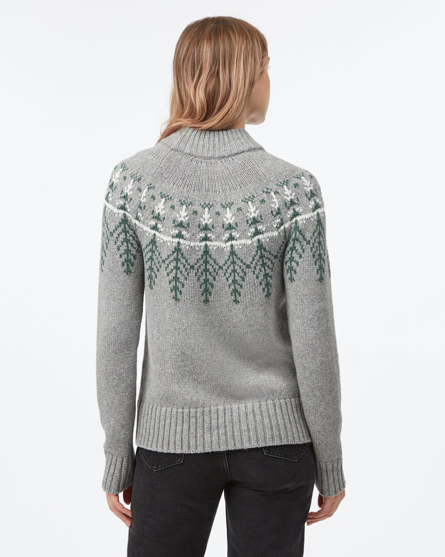 Tentree W's Highline Wool Intarsia Sweater - Made From Recycled Polyester & Organic Cotton Grey Heather Hunter Green Shirt