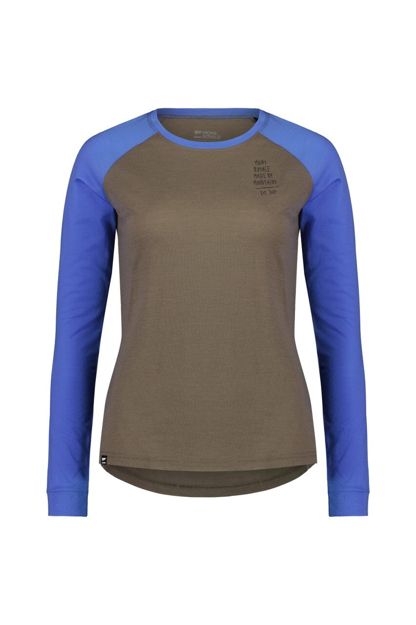 Mons Royale W's Icon Raglan - Merino Wool Walnut / Cornflower Shirt