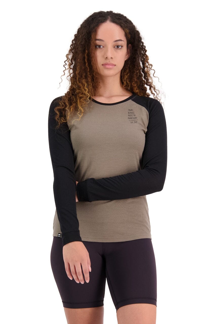 Mons Royale W's Icon Raglan - Merino Wool Walnut / Black Shirt