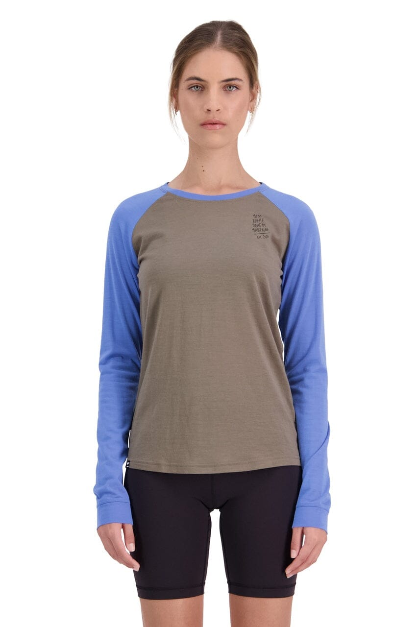 Mons Royale W's Icon Raglan - Merino Wool Walnut / Cornflower Shirt