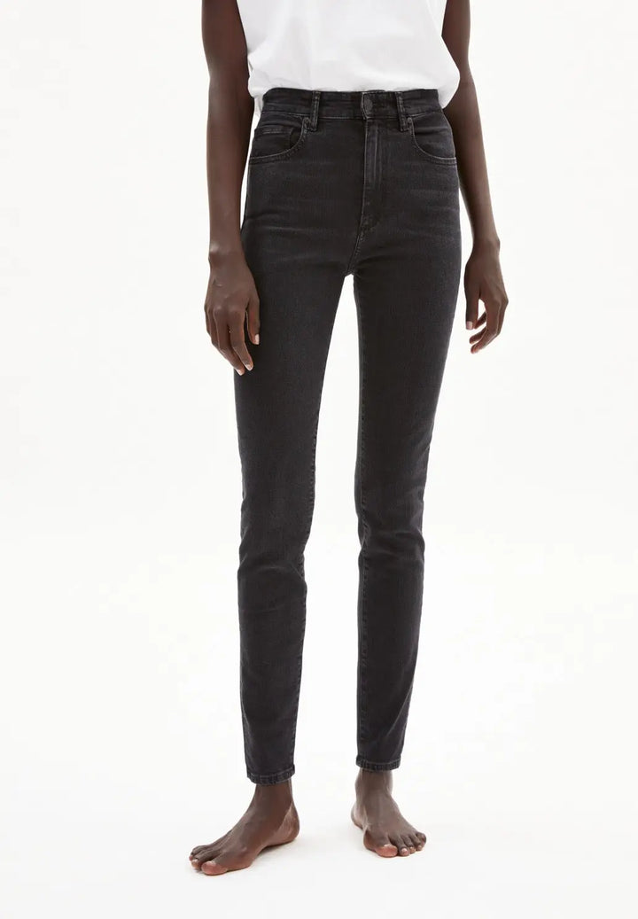 W's Ingaa - High Waist Skinny Jeans Denim - Organic cotton Pants Armedangels Washed Down Black 25 32