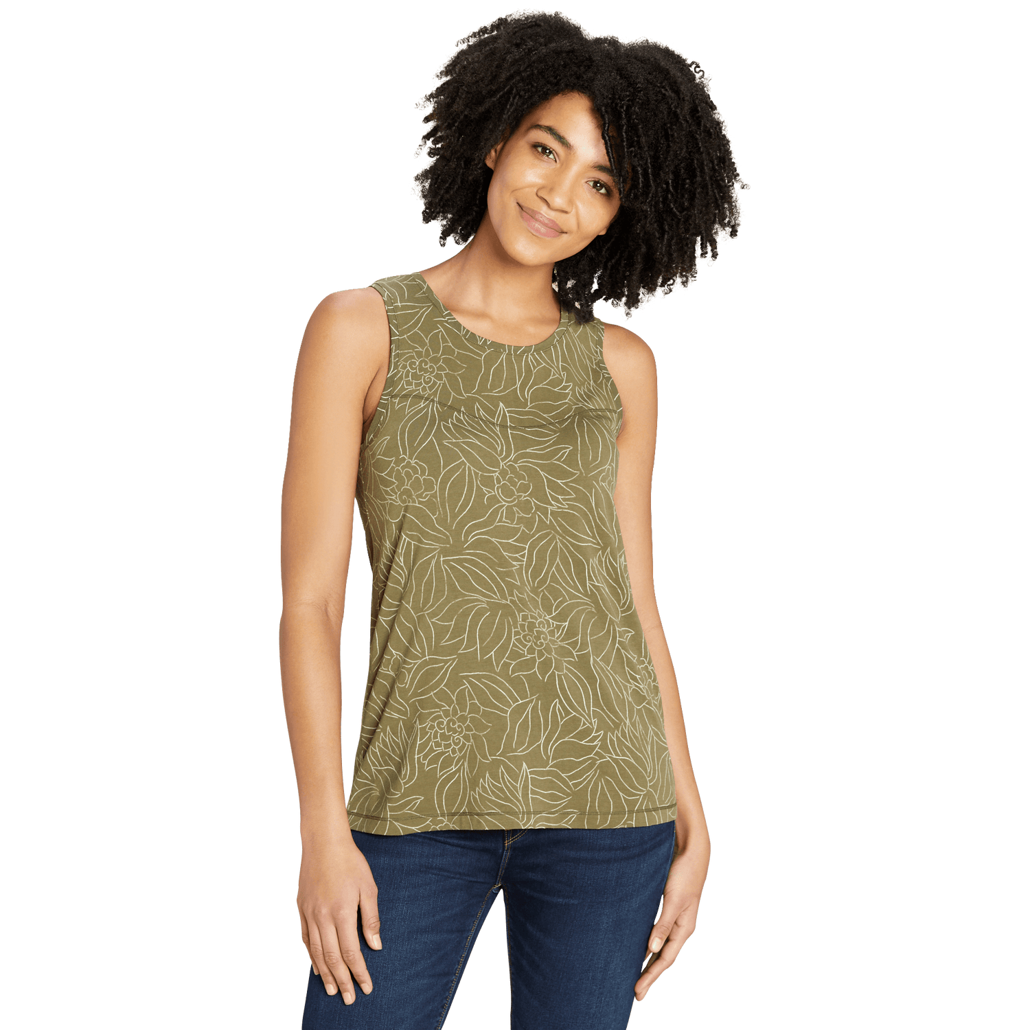 Sherpa W's Kira Tank - Organic Cotton & Modal Rayon Evergreen Leaf Shirt