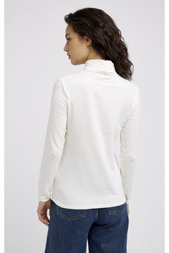 People Tree W's Laila Roll Neck Top - Organic Cotton Eco White Shirt