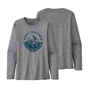 Patagonia W's Long-Sleeved Capilene® Cool Daily Graphic Shirt - Recycled Polyester Work Together: Feather Grey