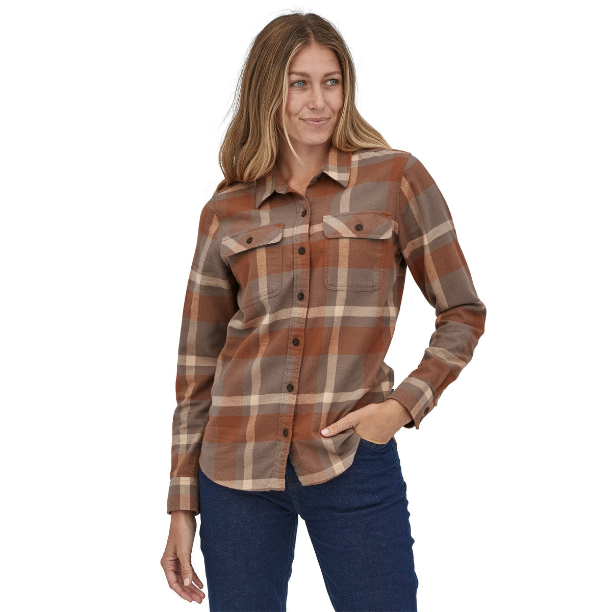 W's Long-Sleeved Fjord Flannel Shirt - 100% organic cotton Shirt Patagonia Comstock: Dusky Brown S