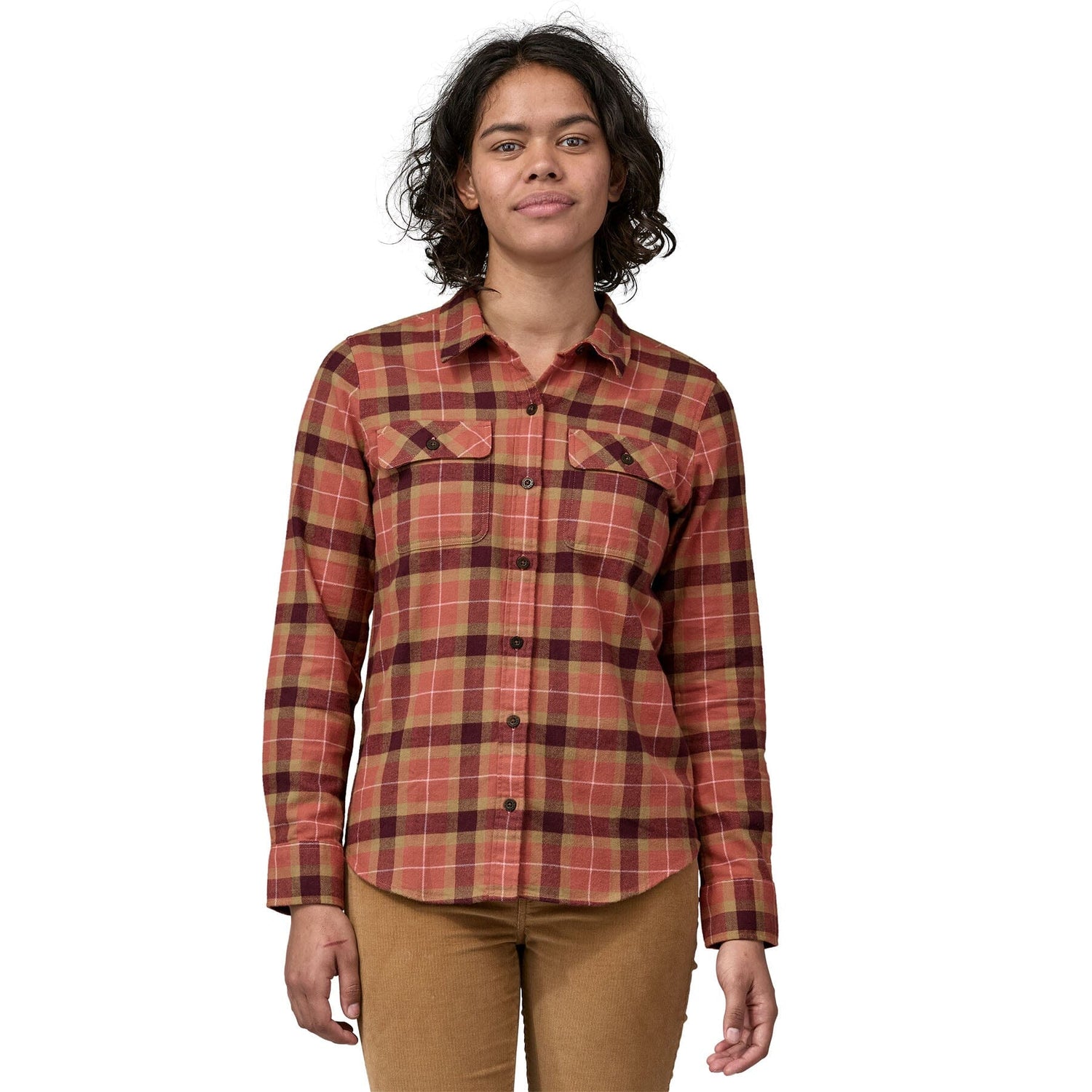 Patagonia W's Long-Sleeved Fjord Flannel Shirt - 100% organic cotton Vista: Burl Red Shirt