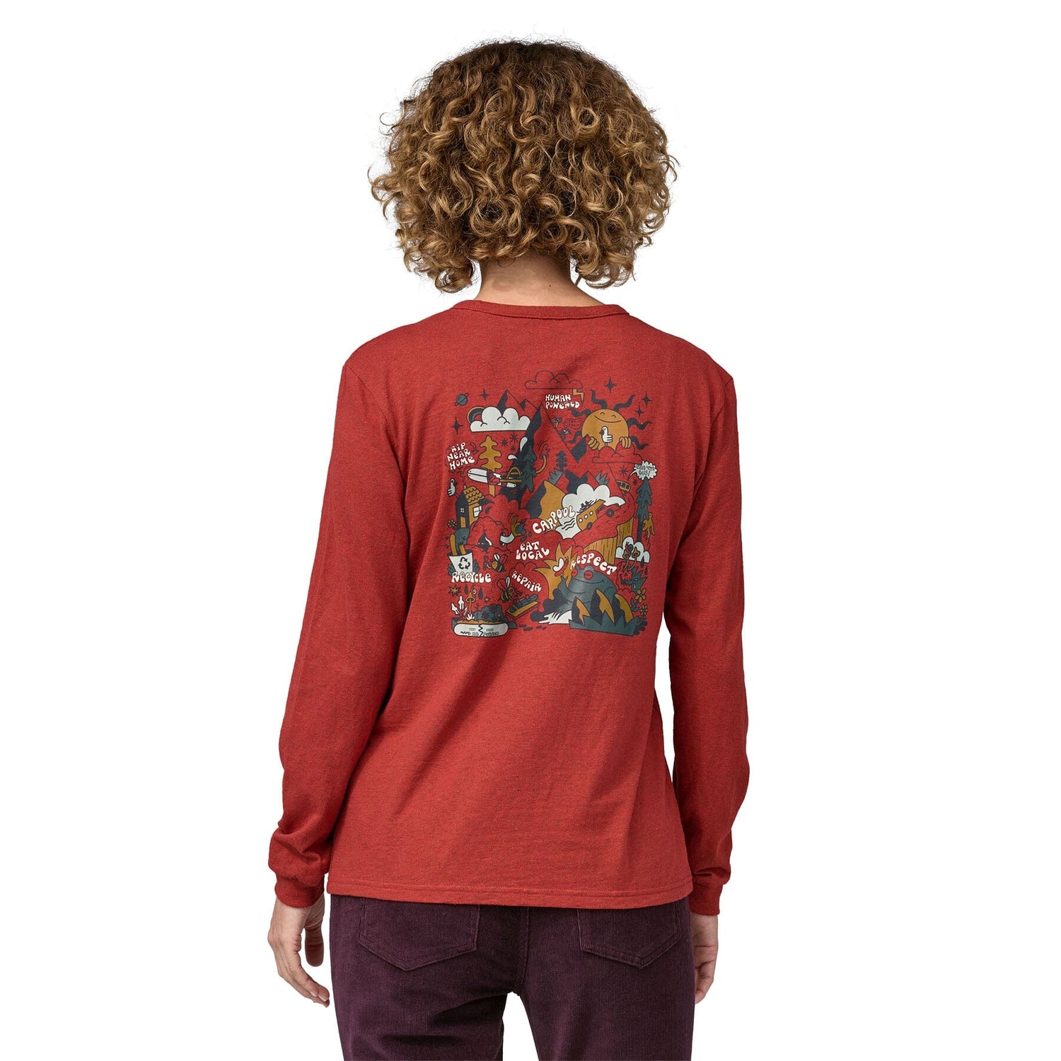 Patagonia W's L/S How To Slide Responsibili-Tee - Recycled Cotton & Recycled Polyester Burl Red Shirt