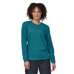 Patagonia W's L/S P-6 Logo Responsibili-Tee - Recycled Cotton & Recycled Polyester Belay Blue Shirt