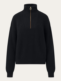 KnowledgeCotton Apparel W's Merino half zip high neck shirt - 100% Merino Wool Black Jet Shirt