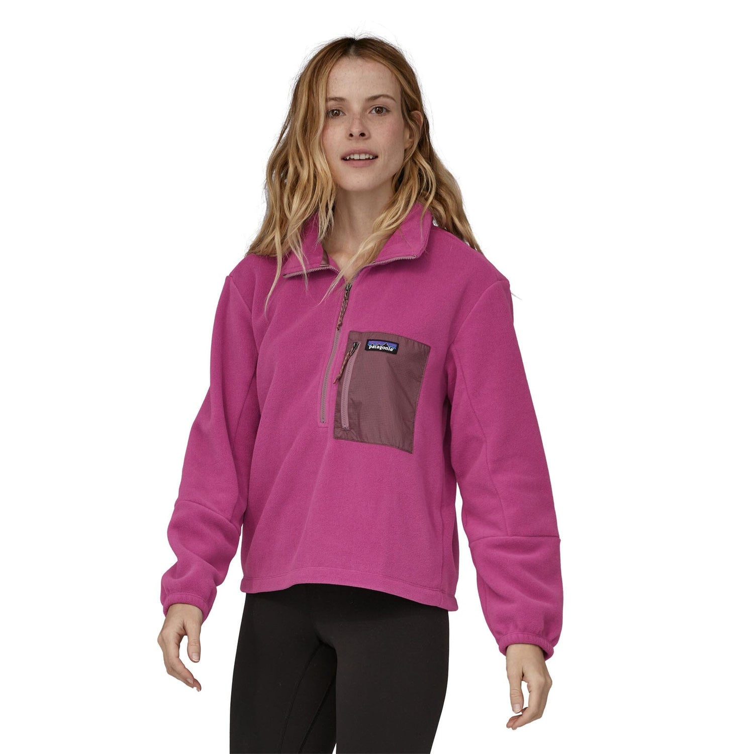 Patagonia W's Microdini 1/2 Zip Fleece Pullover - 100% Recycled Polyester Amaranth Pink Shirt