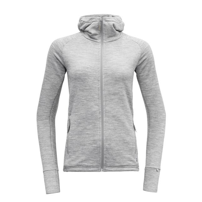 Devold W's Nibba Jacket with Hood - 100% Merino Wool Grey Melange Shirt