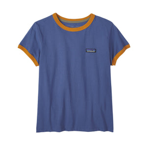 Patagonia W's P-6 Label Organic Ringer Tee - Organic Cotton Current Blue