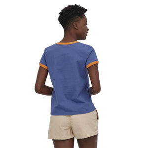 Patagonia W's P-6 Label Organic Ringer Tee - Organic Cotton Current Blue