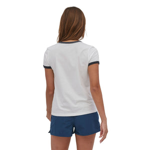 Patagonia W's P-6 Label Organic Ringer Tee - Organic Cotton White