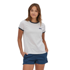 Patagonia W's P-6 Label Organic Ringer Tee - Organic Cotton White