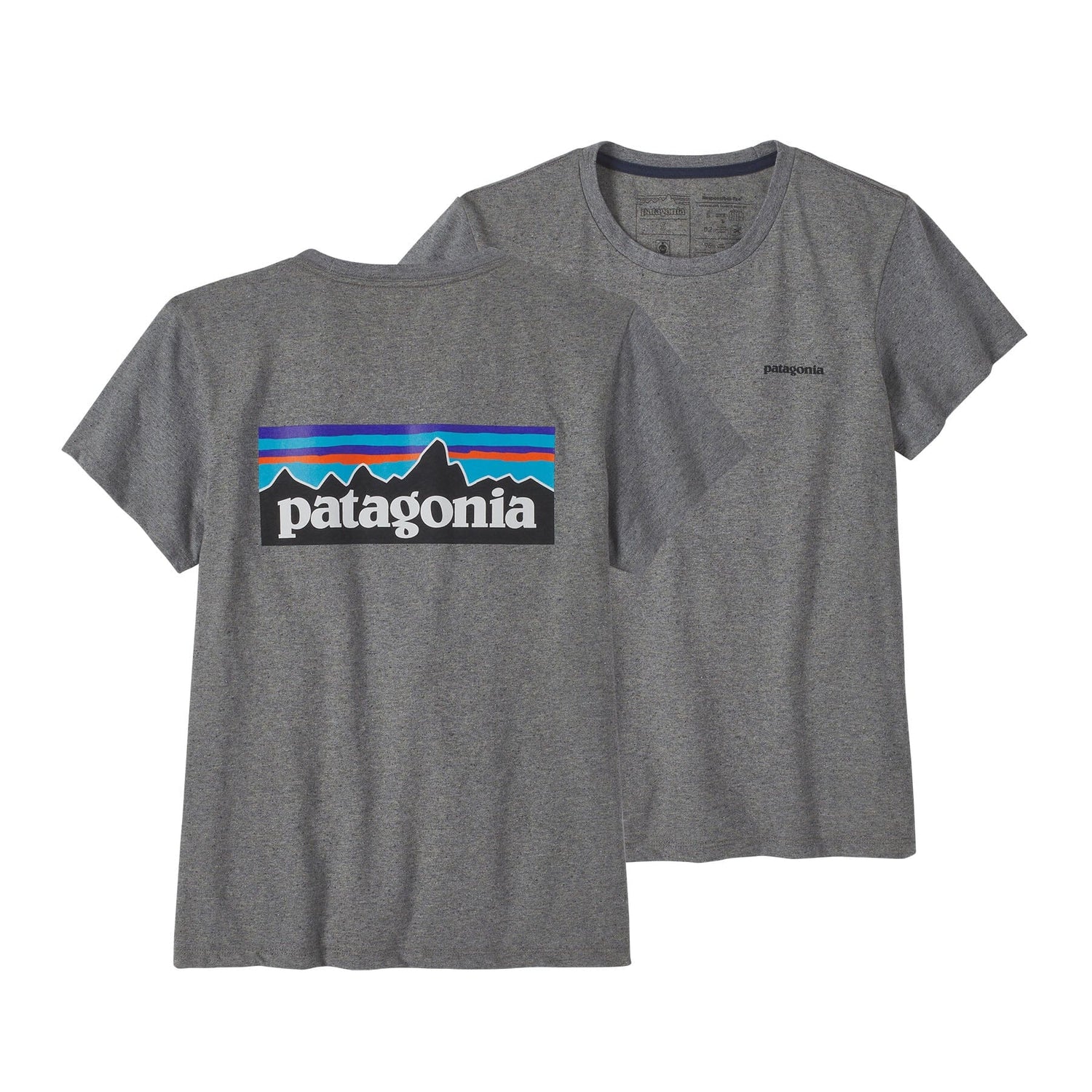 Patagonia W's P-6 Logo Responsibili-Tee - Recycled Cotton & Recycled Polyester Gravel Heather Shirt