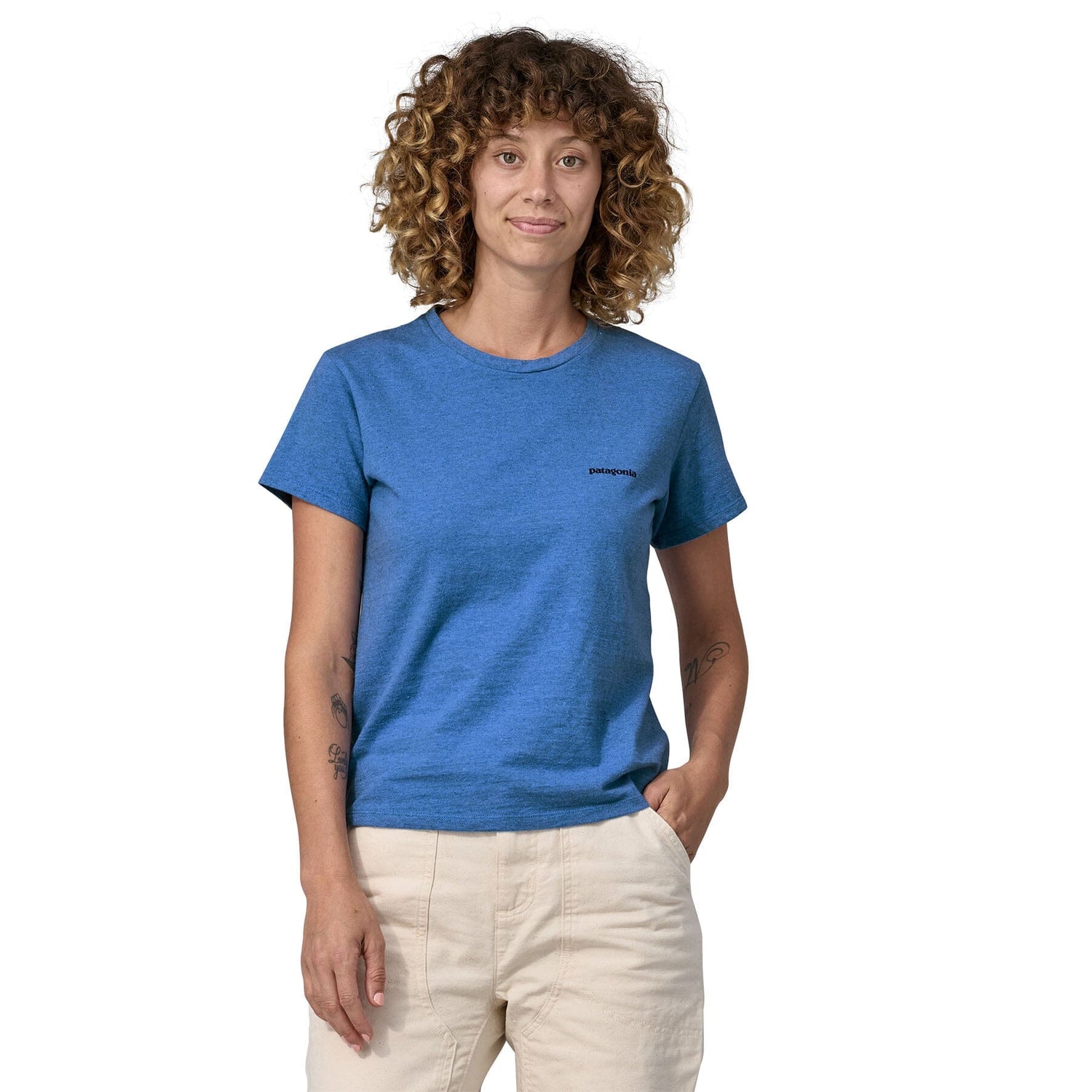 Patagonia W's P-6 Logo Responsibili-Tee - Recycled Cotton & Recycled Polyester Blue Bird Shirt