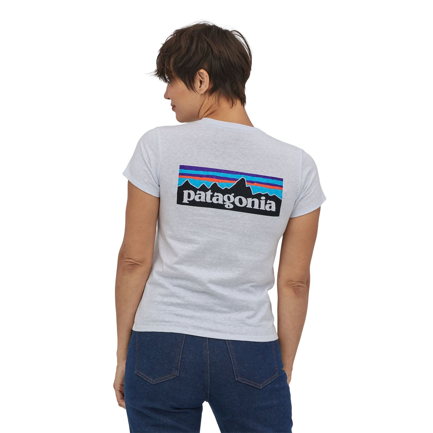Patagonia W's P-6 Logo Responsibili-Tee - Recycled Cotton & Recycled Polyester White Shirt
