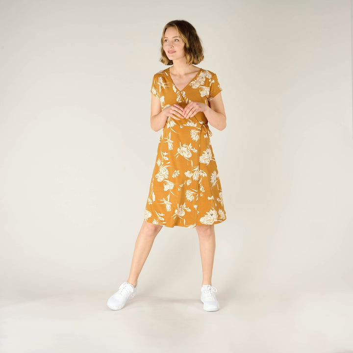 W's Padma Wrap Dress - Modal & Organic Cotton Dress Sherpa Caramel Lotus S